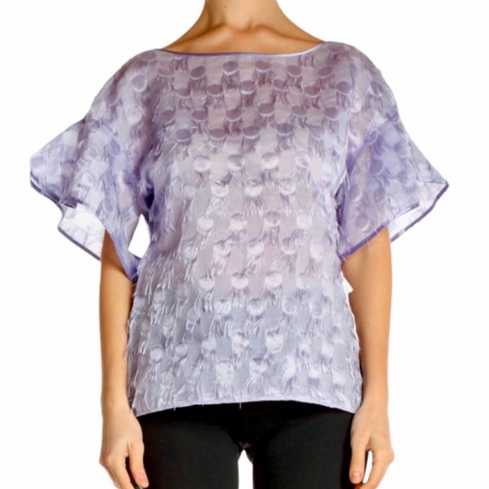 NWT Banana Republic Lavender Eyelash Fringe Polka Dot Flutter Sleeve Blouse